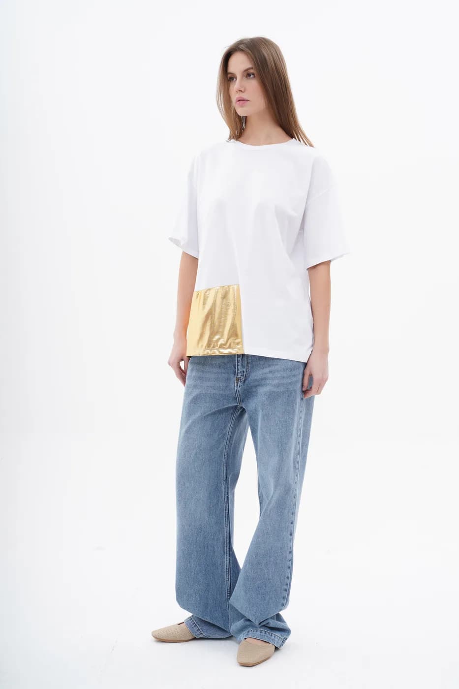 T-shirt with Metallic Material Detail