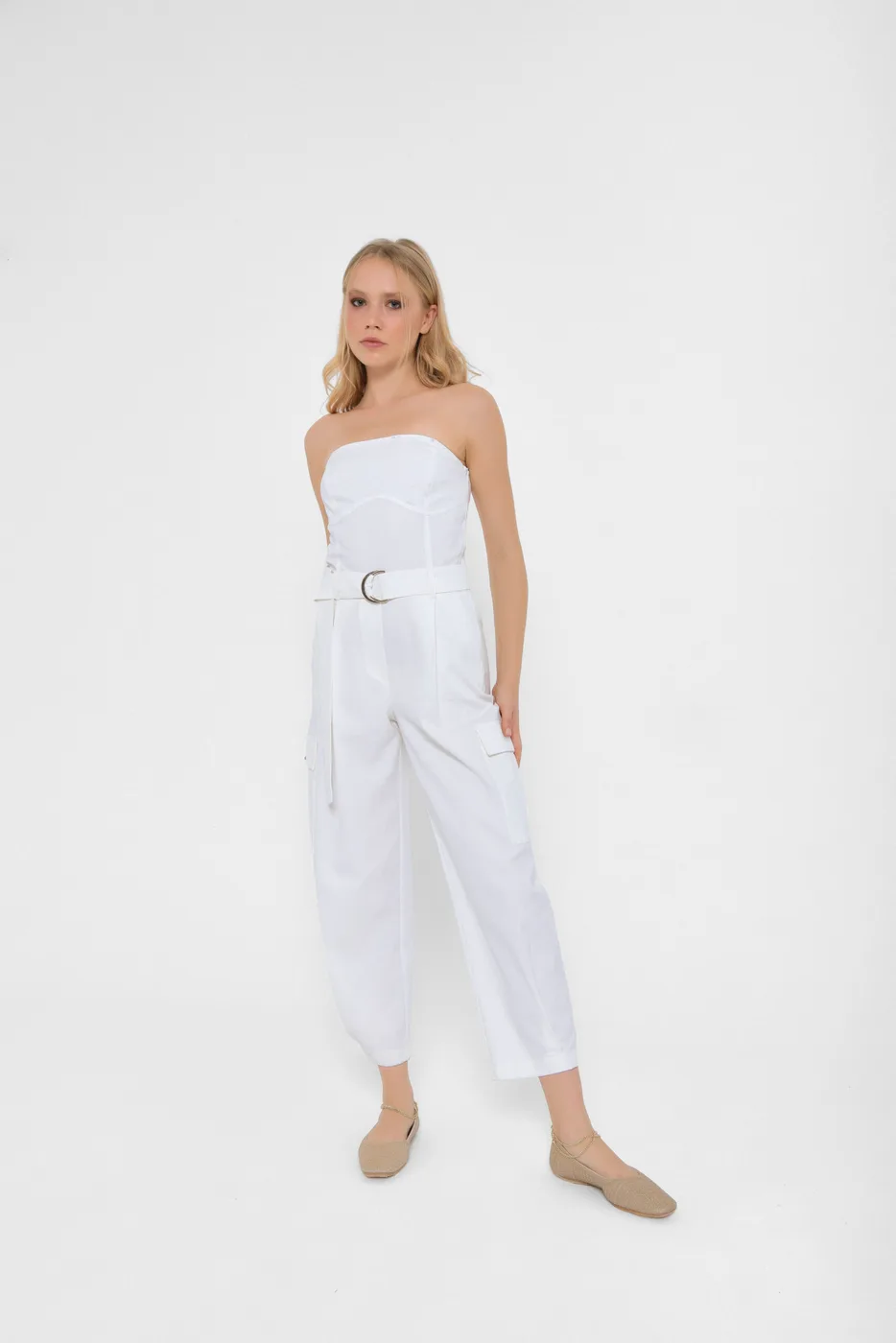 Strapless Carrot Fit Overall with Belt Detail